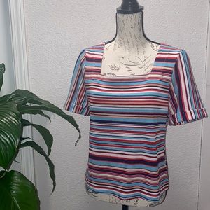 Uncommon Job Striped Square Neckline Top Size M